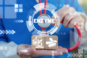 Enzyme Medical Organic Natural Vitamin concept. Enzymes Pills.