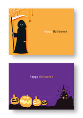 Happy Halloween party with cartoon character in Halloween costume . Flat icon design vector illustration.
