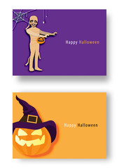 Happy Halloween party with cartoon character in Halloween costume . Flat icon design vector illustration.