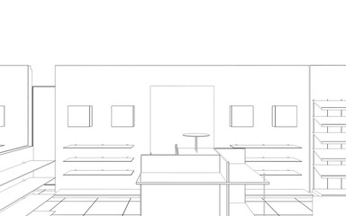 shopping mall, contour visualization, 3D illustration, sketch, outline