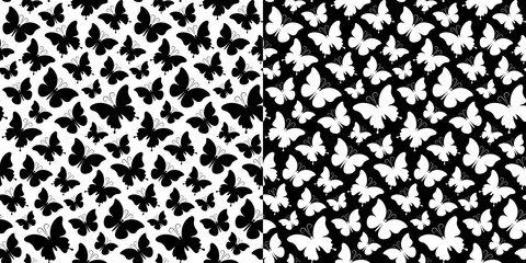 Seamless monochrome butterfly pattern is great for creating gift paper, wallpaper, wedding greeting cards, textile, emboss and foil 