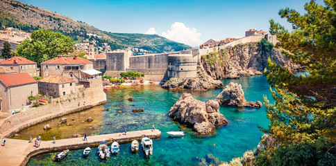 Sunny morning view of famous Fort Bokar in city of Dubrovnik. Colorful summer panorama of Croatia,...