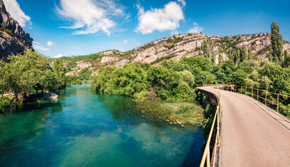 Sunny summer view of  Roski Slap village. Splendid morning scene of Krka National Park, Croatia,...