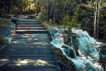 Obraz premium Vintage view of Skradinski Buk waterfall. Picturesque morning scene of Krka National Park, Lozovac village location, Croatia, Europe. Beautiful world of Mediterranean countries.