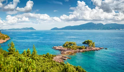 Fotobehang Kust Splendid morning view of small islet on the Adriatic sea. Fantastic summer scene of Sjekirica beach, Croatia, Europe. Beautiful world of Mediterranean countries. Traveling concept background.  © Andrew Mayovskyy