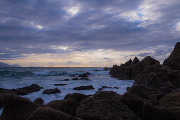 sunset on the beach of Azkorri, in Biscay