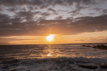 Fototapeta premium sunset on the beach of Azkorri, in Biscay