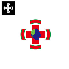 Obraz premium Medical logo, head and cross in waves