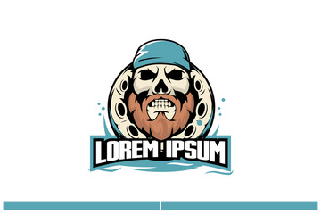 skull pirate with kraken vector logo template