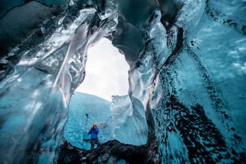 Inside a glacier ice cave in Iceland