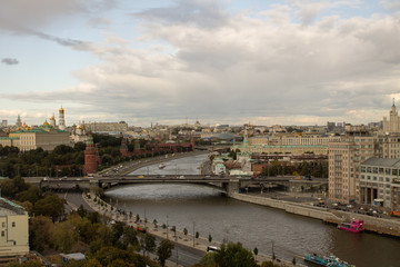 Fototapeta na wymiar top view of the Kremlin and Moscow river from the bridge from the panoramic platform of the temple of Christ the Savior in Moscow Russia