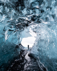 Inside an ice glacier cave in Iceland