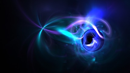 A colorful abstract fractal resembling a blue energy substance against black background. Creative futuristic wallpaper. 3D rendering