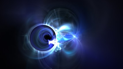 A colorful abstract fractal resembling a blue energy substance against black background. Creative futuristic wallpaper. 3D rendering