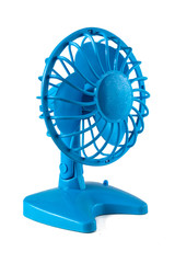 View of a portable, electric fan, with a propeller