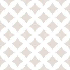 Subtle vector seamless pattern with diamond shapes, stars, rhombuses. Simple geometric background. Abstract white and beige texture, repeat tiles. Elegant vintage design for decoration, fabric, prints