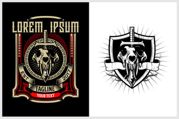 skull wolf head emblem logo vector template