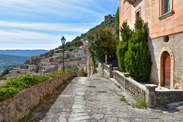 View of a medieval town in the mountains of the Lazio region. © Giambattista