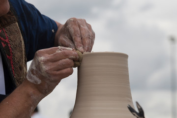 the man making vase with mud for pottery art concept.