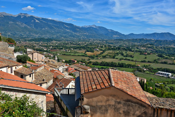 Fototapeta na wymiar View of a medieval town in the mountains of the Lazio region.