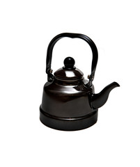 Metal black teapot isolate on a white background. Old fashioned kettle
