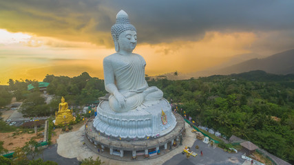 aerial view Phuket Big Buddha is one of the island most important and revered landmarks on Phuket island.