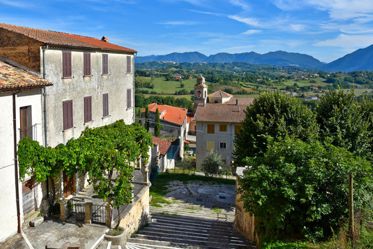 View of a medieval town in the mountains of the Lazio region.