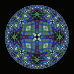 Ornate geometric pattern and artfully abstract multicolored background