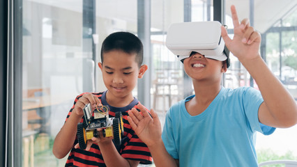 Working on Handmade car model, construction on electronic.