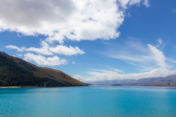Fototapeta premium view of Tekapo lake on a sunny day, New Zealand