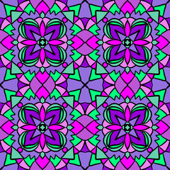Green, pink, violet geometry tessellation seamless pattern. Vector illustration