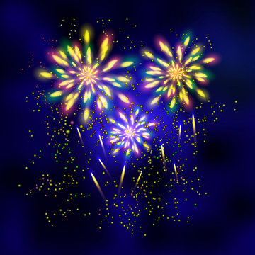 Firework on night background. Vector illustration