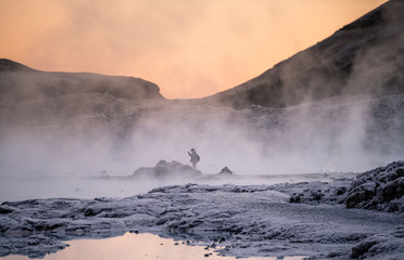 Beautiful landscape and sunset near Blue lagoon hot spring spa in Iceland