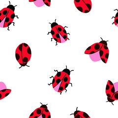 Allover seamless repeat pattern with cute hand-drawn ladybugs of different shapes flying. Great for kids projects or as a versatile novelty print. Umbrellas, stationery, apparel and more!