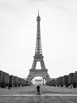 パリ　エッフェル塔　縦位置　モノクロ