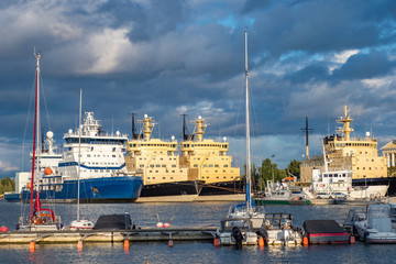 Helsinki. Finland. Ships. Sea pier. Trawlers. Sea ships.  Fishing vessel. Fishing vessel at the...