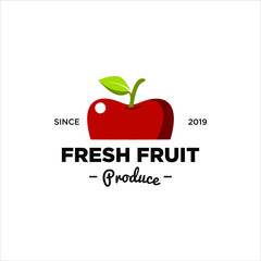 grocery logo fruit produce badge apple fresh vector design idea   