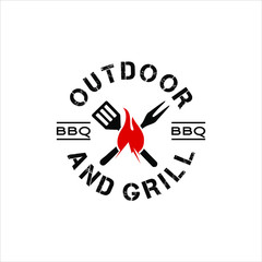 barbecue logo simple retro black emblem stamp for grill party outdoor design idea