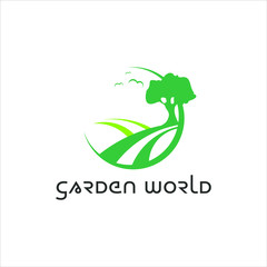 landscape logo simple fun flat illustration of green nature icon design