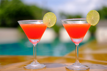colorful cocktails on white background
