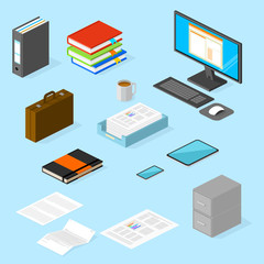 Flat Isometric Infographic Office Technology Business Vector Icons