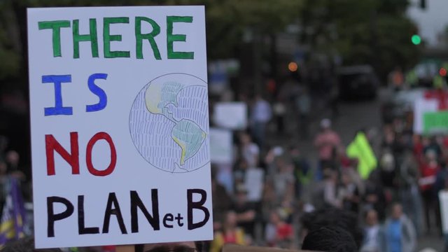 4K People protesting in the streets of Seattle during the 2019 Global Climate Strike