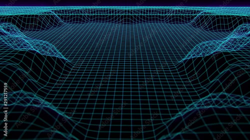 Aufkleber wireframe landscape magic technology 4k in galaxy nebula cyber scifi motion. 3d futuristic abstract 
