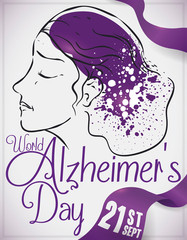 Purple Ribbon and Woman Drawing for World Alzheimer's Day, Vector Illustration