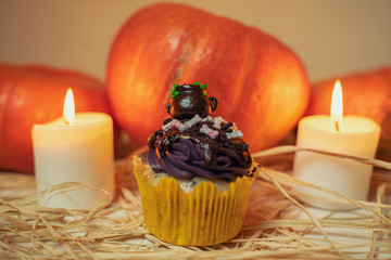 Closeup of halloween themed cupcake