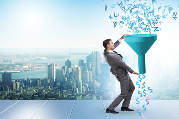 Data monetization concept with funnel and businessman
