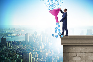 Data monetization concept with funnel and businessman