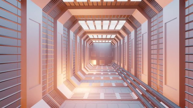 80's style sci fi hallway corridor