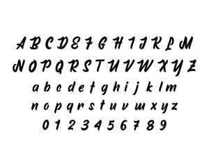 Set of script font and number
