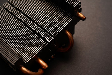 A close up view of CPU Heatsink with copper pipe
